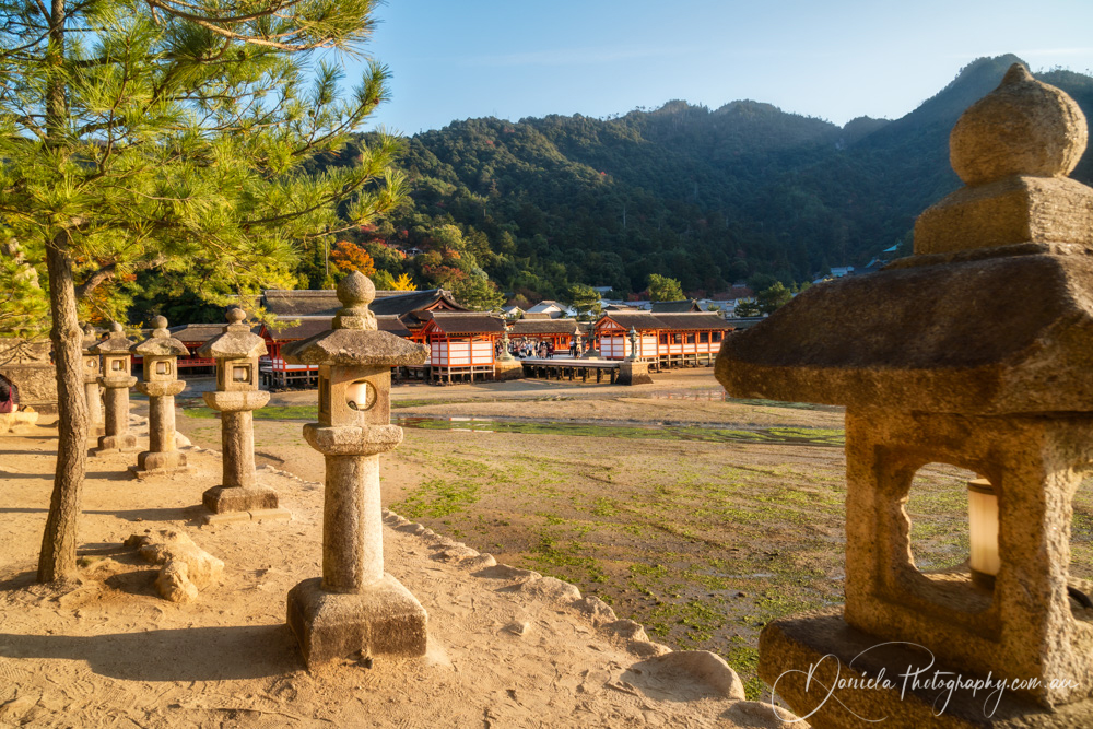 Miyajima Island Itsukushima Shrine with stone lanterns